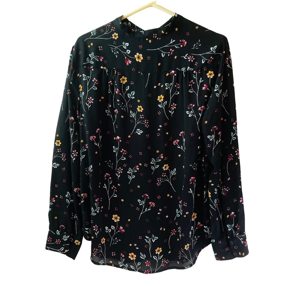 Women's Bouse by Faded Glory Black Floral Long Sleeve L NWT
